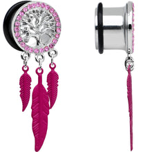 9/16 Pink Gem Steel Single Flare Tree of Life Dangle Plug Set