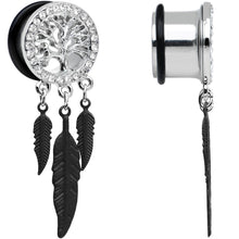 5/8 Clear Gem Steel Single Flare Tree of Life Dangle Plug Set
