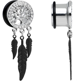 5/8 Clear Gem Steel Single Flare Tree of Life Dangle Plug Set