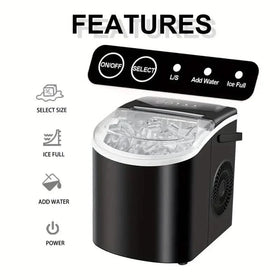 Countertop Portable Ice Maker – 26lb/24h, 9 Cubes/6min, Black