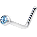 20G Aqua L-Shaped Nose Ring Created with Crystals