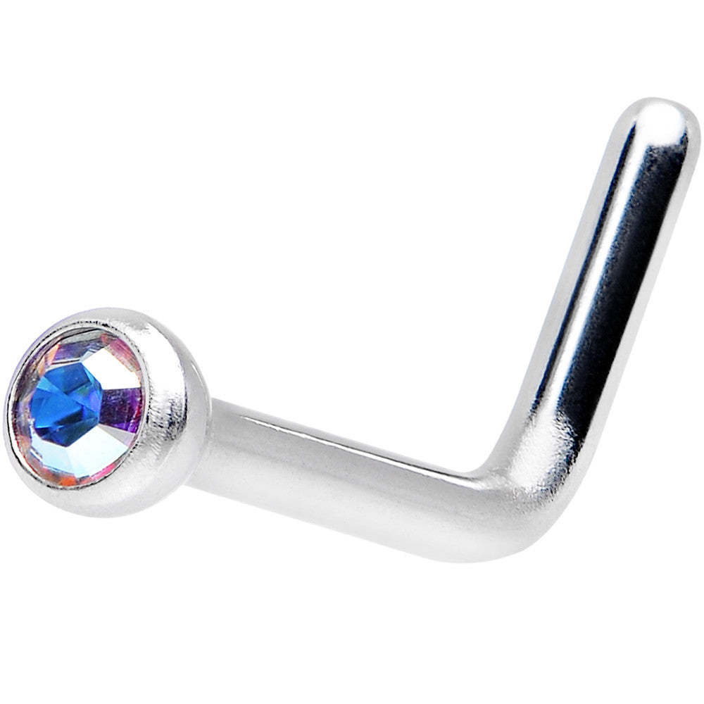 18G Aurora L-Shaped Nose Ring Created with Crystals