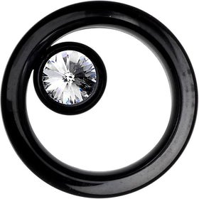 9/16 Black IP Clear CZ Double Flare Screw Fit Tunnel
