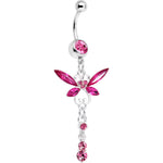 Pink Gem Butterfly Dangle Belly Ring