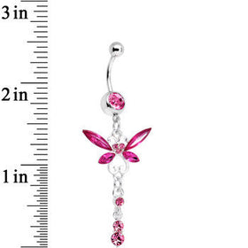 Pink Gem Butterfly Dangle Belly Ring