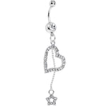 Clear Paved Heart and Star Dangle Belly Ring