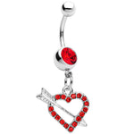 Red Paved Impaled Heart Dangle Belly Ring