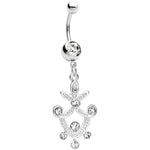 Clear Gem Pineapple Crest Dangle Belly Ring