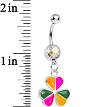 Aurora Gem Pink Orange Green Clover Dangle Belly Ring