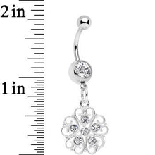 Clear Gem Flower Heart Dangle Belly Ring