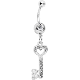 Clear Gem Key to Unlock Love Dangle Belly Ring