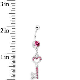 Pink Gem Key to Unlock Love Dangle Belly Ring