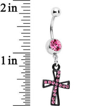 Pink Gem Black Cross Dangle Belly Ring