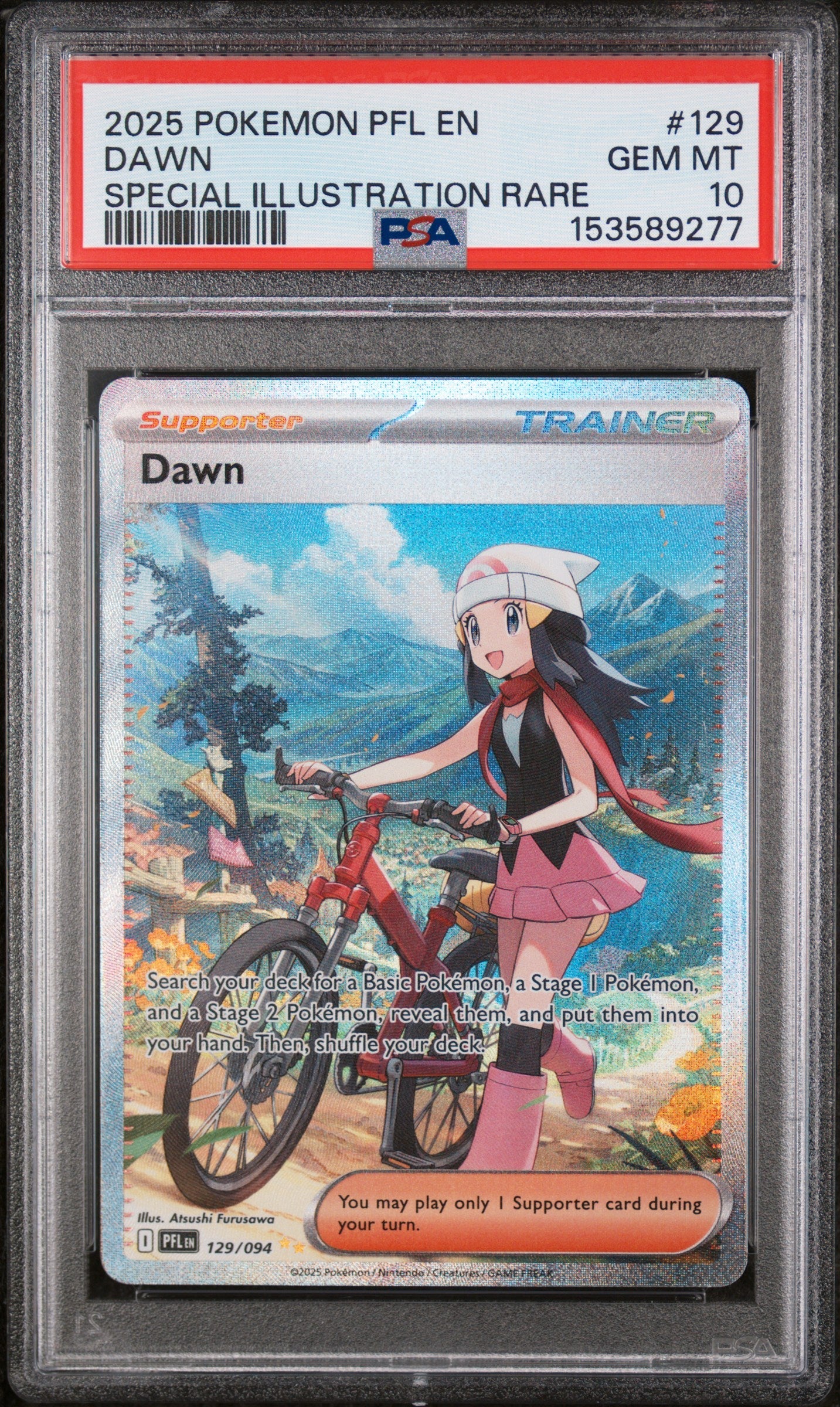 2025 Pokemon Pfl En-Phantasmal Flames Special Illustration Rare Dawn 10 PSA #129