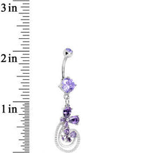 Purple Cubic Zirconia Flowers and Swirls Dangle Belly Ring