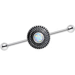 White Synthetic Opal Stainless Steel Medallion Industrial Barbell 37mm