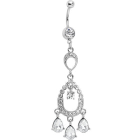 Clear Cubic Zirconia Infinity Hoop Chandelier Belly Ring