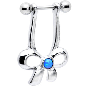 16G Blue Synthetic Opal Stainless Steel Bow Dangle Helix Earring
