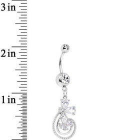 Clear Cubic Zirconia Swirl Flowers Dangle Belly Ring