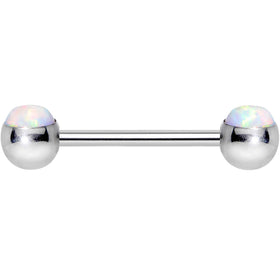 316L Stainless Steel White Synthetic Opal Nipple Barbell Set