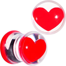 Clear Acrylic Red Heart Double Flare Saddle Plug Set 2G to 20mm