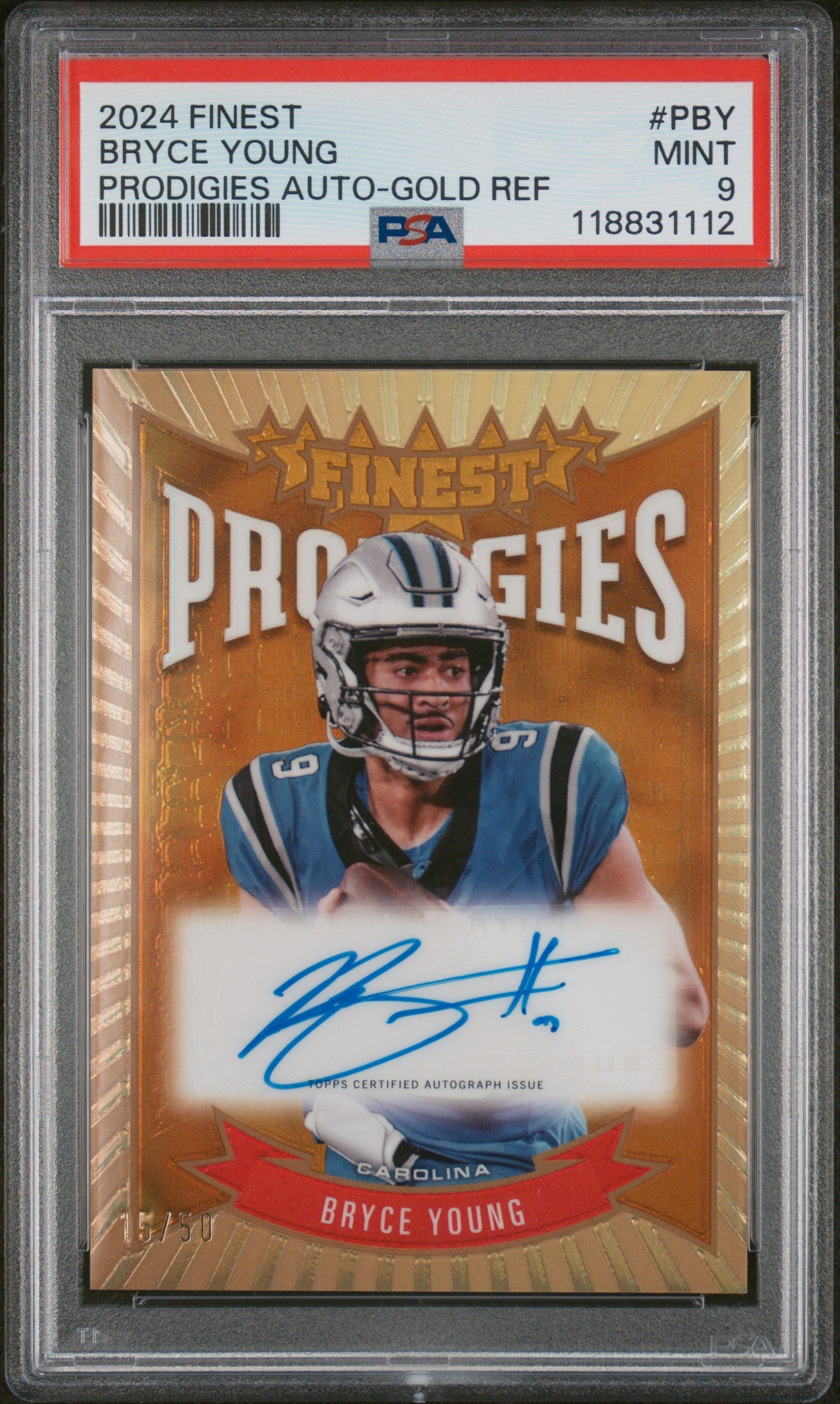 2024 Topps Finest Prodigies Auto-Gold Ref Bryce Young 9 PSA #PBY