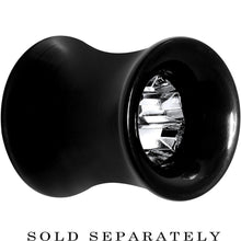 Black Acrylic Clear Gem Inlay Saddle Tunnel Plug 0G to 1 Inch