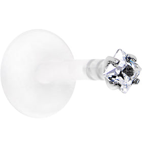 16G 5/16 925 Sterling Silver Bioplast Clear 2mm CZ Labret Monroe