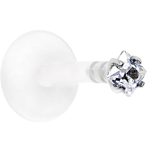 16G 5/16 925 Sterling Silver Bioplast Clear 2mm CZ Labret Monroe