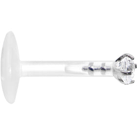 16G 5/16 925 Sterling Silver Bioplast Clear 2mm CZ Labret Monroe