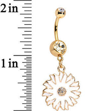 Clear Gem Gold Anodized White Floating Flower Dangle Belly Ring