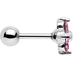 16G 1/4 Steel Quad Pink Gem Cartilage Tragus Barbell Earring