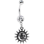 Clear Gem Sun Meets Moon Celestial Dangle Belly Ring