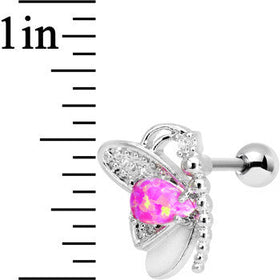 Stainless Steel Pink Faux Opal Butterfly Left Cartilage Earring