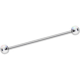 316L Stainless Steel White Faux Opal Industrial Barbell 36mm