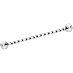316L Stainless Steel White Faux Opal Industrial Barbell 36mm