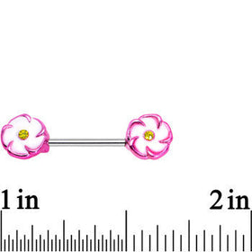 316L Stainless Steel Pink White Double Flower Nipple Barbell Set