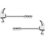 14G 5/8 Stainless Steel Nailed It Hammer Nipple Barbell Set