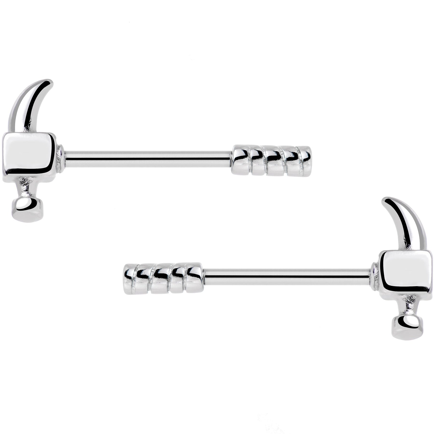 14G 5/8 Stainless Steel Nailed It Hammer Nipple Barbell Set