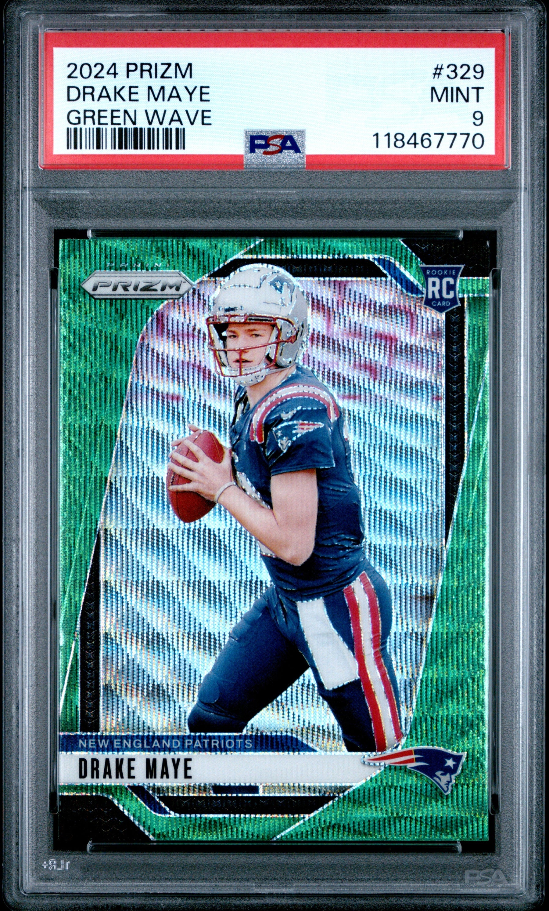 2024 Panini Prizm Green Wave Drake Maye 9 PSA #329