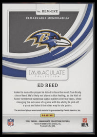 2022 Panini Immaculate Collection Remarkable Memorabilia Ed Reed #/49 #REM-ERE