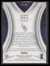 2016 Panini Immaculate Collegiate Rookie Autographs Aaron Nola #/99 Auto #36