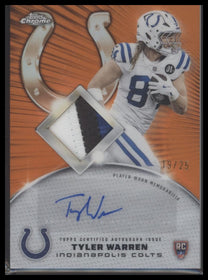 2025 Topps Rookie Patch Auto Orange Refractor Tyler Warren #/25 #RPA-TW