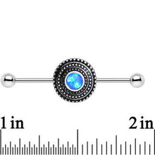 Blue Synthetic Opal Stainless Steel Medallion Industrial Barbell 37mm