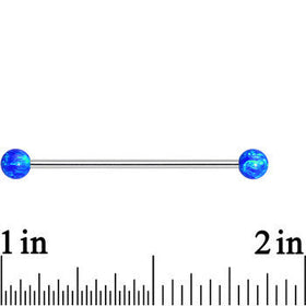 316L Stainless Steel Blue Faux Opal Ended Industrial Barbell 35mm