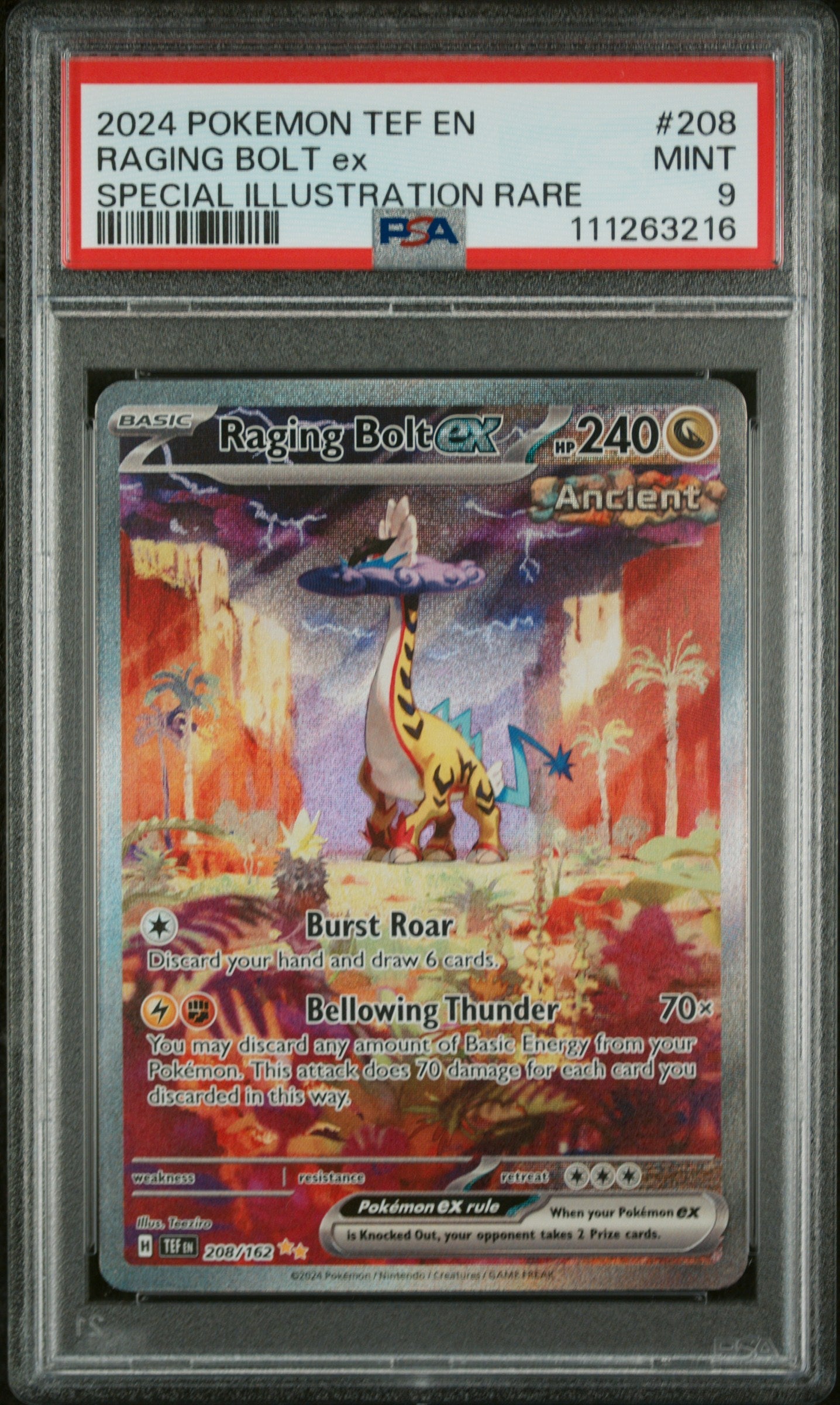 2024 Pokemon En-Temporal Forces SIR Raging Bolt Ex 9 PSA #208
