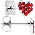 Stainless Steel Red Gem Sparkling Heart Stud Earrings