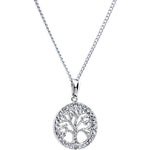 Stainless Chain Clear Gem Tree of Life Medallion Pendant Necklace