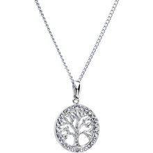 Stainless Chain Clear Gem Tree of Life Medallion Pendant Necklace