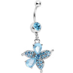Blue Jeweled Tropical Flower Dangle Belly Ring